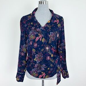 Floreat floral Wrap Blouse / sleep shirt Navy‎